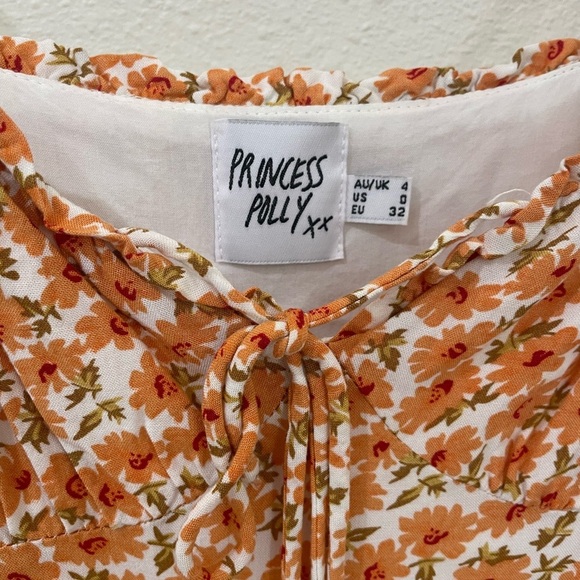 Princess Polly Orange Floral Spaghetti Strap Dress Size 0 - Picture 6 of 9